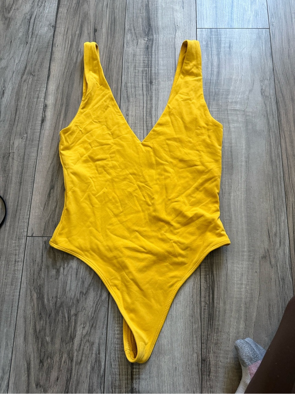 Babaton Mustard Yellow V-Neck One-Piece Bodysuit